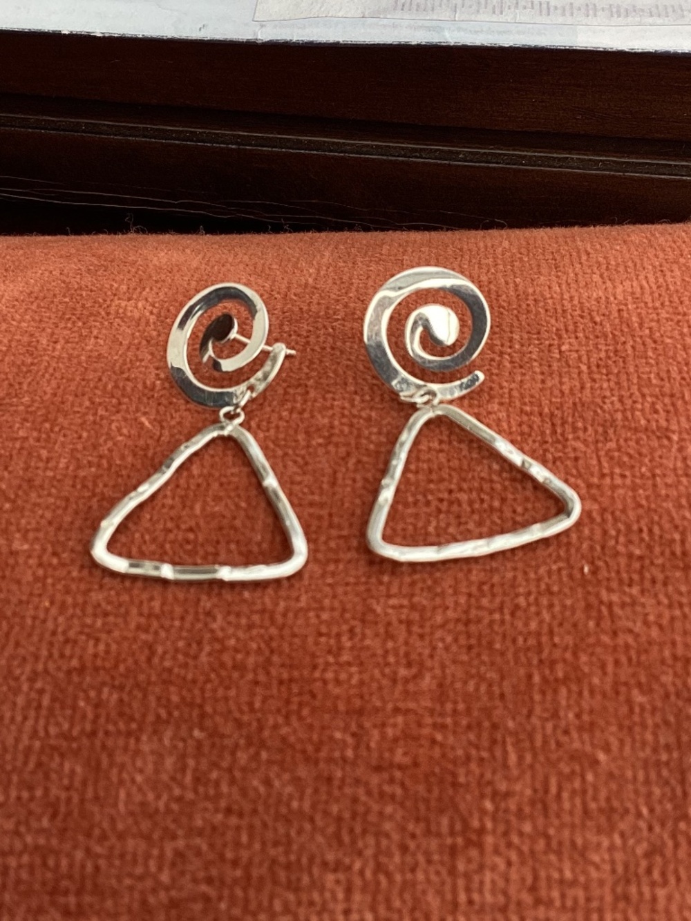Hammered Dangle Silver Post Earrings